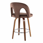Ava Upholstered 26" Fixed-Height Counter Stool - Set of 2 - Walnut Wood, Espresso Velvet, Chrome Metal
