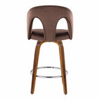 Ava Upholstered 26" Fixed-Height Counter Stool - Set of 2 - Walnut Wood, Espresso Velvet, Chrome Metal
