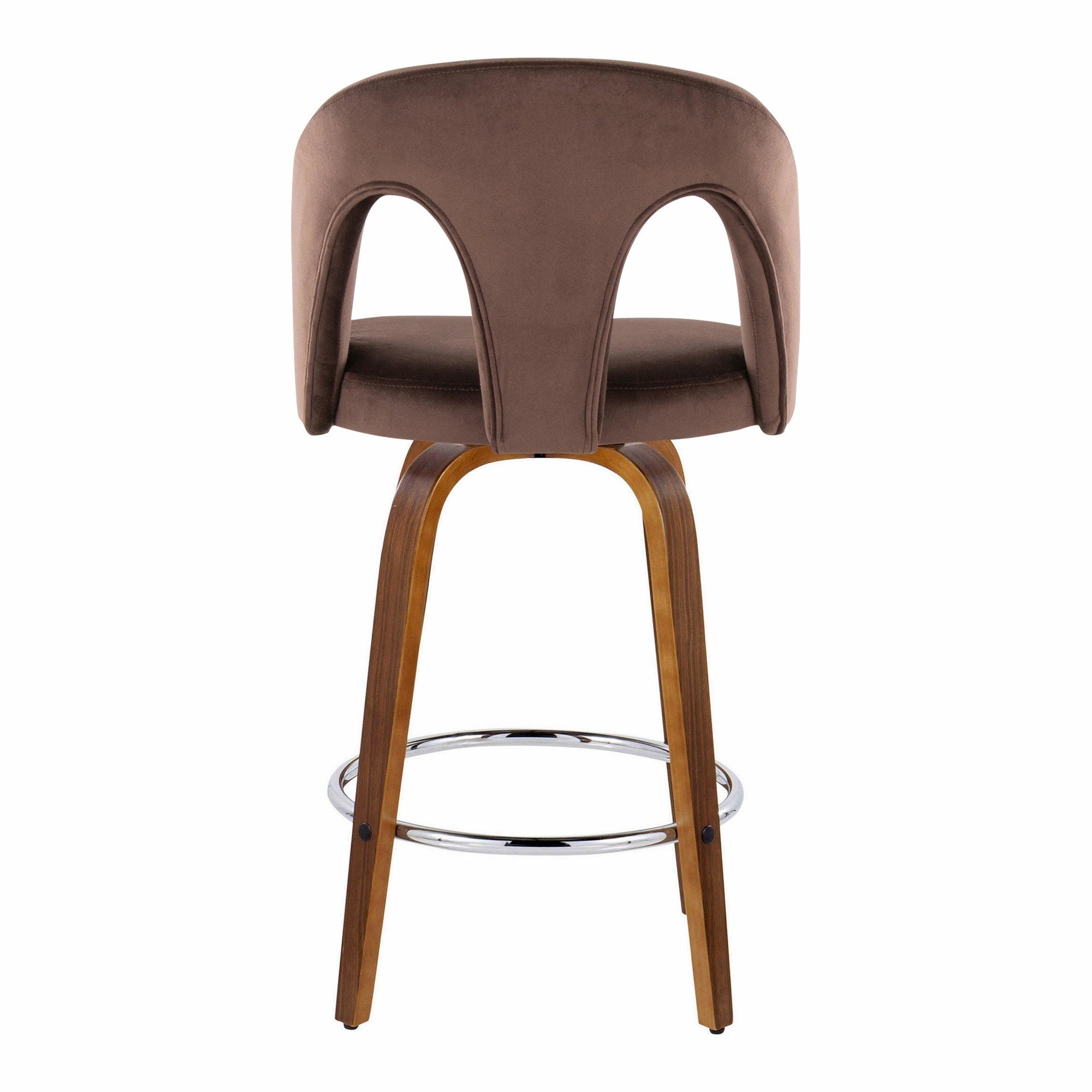 Ava Upholstered 26" Fixed-Height Counter Stool - Set of 2 - Walnut Wood, Espresso Velvet, Chrome Metal