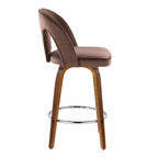Ava Upholstered 26" Fixed-Height Counter Stool - Set of 2 - Walnut Wood, Espresso Velvet, Chrome Metal