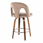 Ava Upholstered 26" Fixed-Height Counter Stool - Set of 2 - Walnut Wood, Taupe Velvet, Chrome Metal