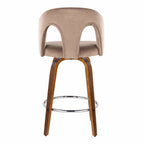 Ava Upholstered 26" Fixed-Height Counter Stool - Set of 2 - Walnut Wood, Taupe Velvet, Chrome Metal