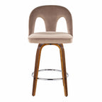 Ava Upholstered 26" Fixed-Height Counter Stool - Set of 2 - Walnut Wood, Taupe Velvet, Chrome Metal