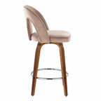 Ava Upholstered 26" Fixed-Height Counter Stool - Set of 2 - Walnut Wood, Taupe Velvet, Chrome Metal