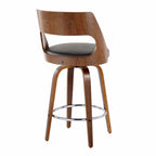 Cecina 26'' Fixed-Height Counter Stool - Set of 2 - Walnut Wood, Brown PU, Chrome Metal