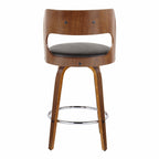 Cecina 26'' Fixed-Height Counter Stool - Set of 2 - Walnut Wood, Brown PU, Chrome Metal