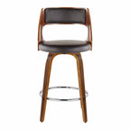 Cecina 26'' Fixed-Height Counter Stool - Set of 2 - Walnut Wood, Brown PU, Chrome Metal