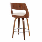 Cecina 26'' Fixed-Height Counter Stool - Set of 2 - Walnut Wood, Cream PU, Chrome Metal