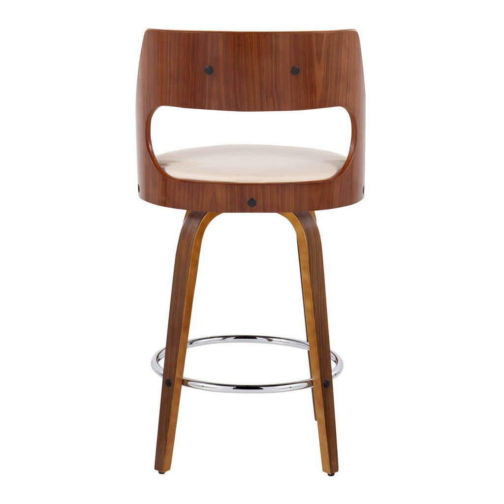 Cecina 26'' Fixed-Height Counter Stool - Set of 2 - Walnut Wood, Cream PU, Chrome Metal