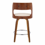 Cecina 26'' Fixed-Height Counter Stool - Set of 2 - Walnut Wood, Cream PU, Chrome Metal