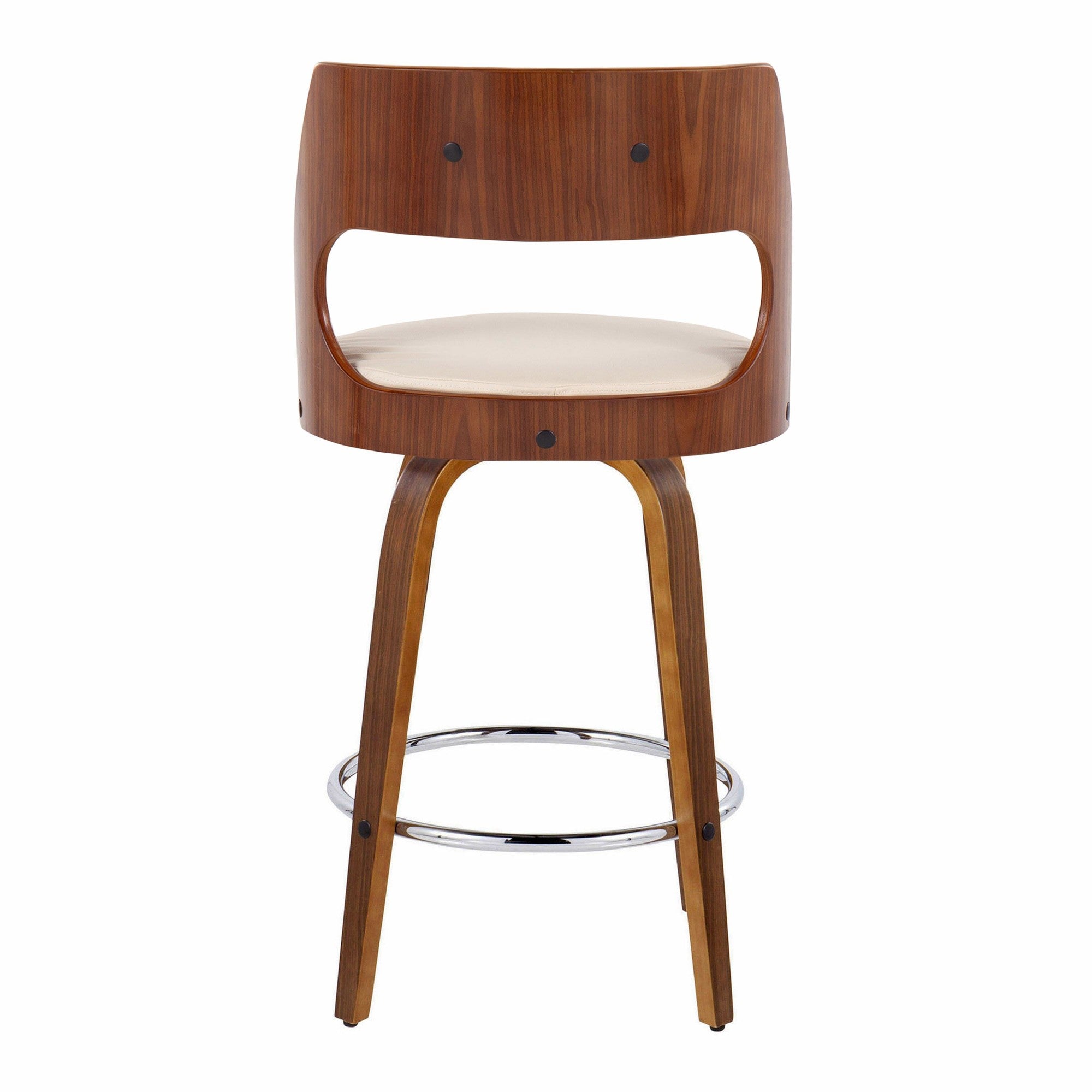 Cecina 26'' Fixed-Height Counter Stool - Set of 2 - Walnut Wood, Cream PU, Chrome Metal