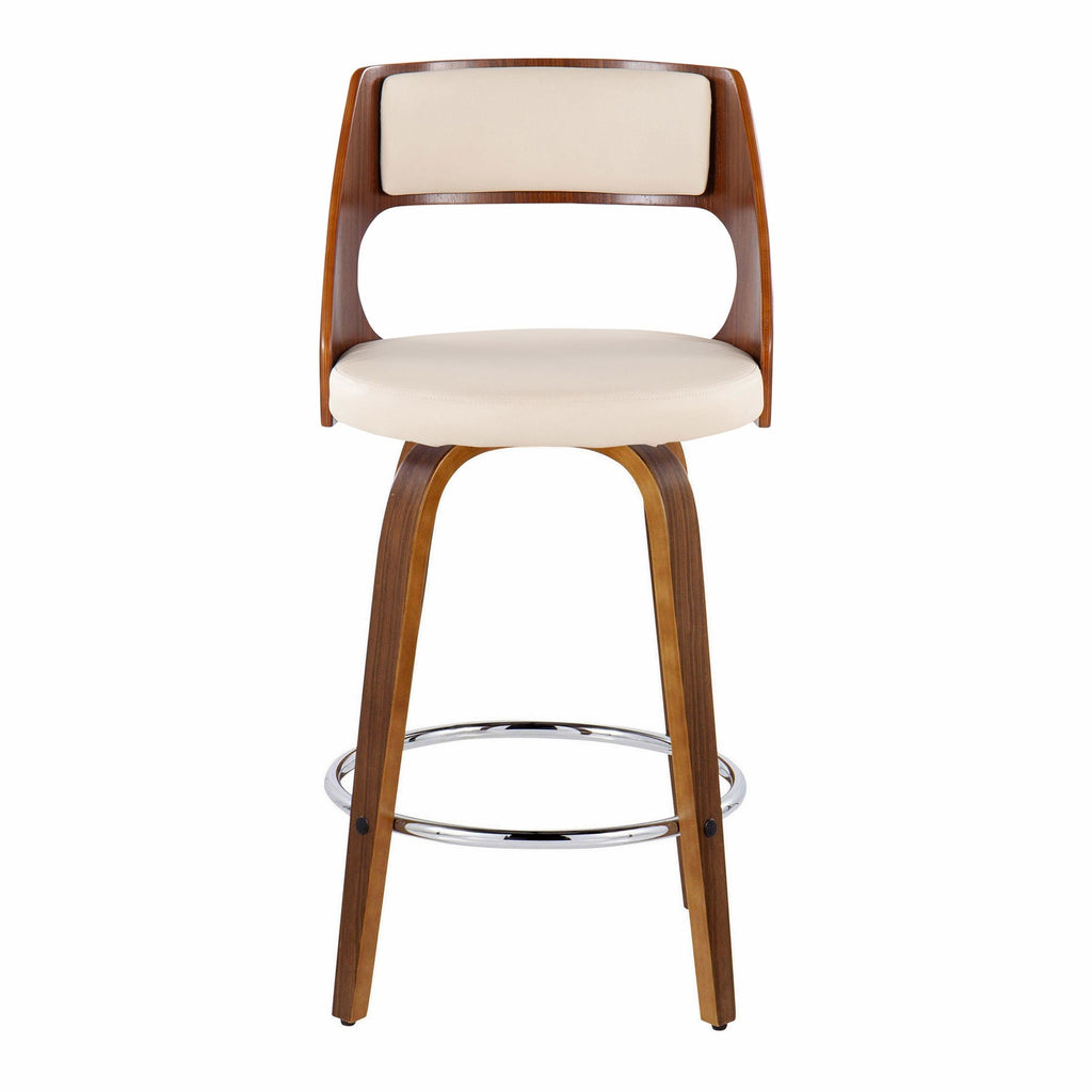 Cecina 26'' Fixed-Height Counter Stool - Set of 2 - Walnut Wood, Cream PU, Chrome Metal