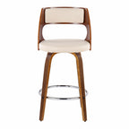 Cecina 26'' Fixed-Height Counter Stool - Set of 2 - Walnut Wood, Cream PU, Chrome Metal