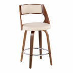 Cecina 26'' Fixed-Height Counter Stool - Set of 2 - Walnut Wood, Cream PU, Chrome Metal