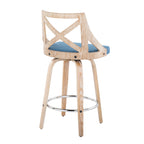 Charlotte 26" Fixed-Height Counter Stool - Set of 2 - Whitewashed Wood, Chrome Metal, Blue Fabric