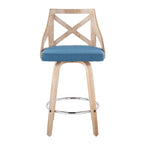Charlotte 26" Fixed-Height Counter Stool - Set of 2 - Whitewashed Wood, Chrome Metal, Blue Fabric