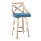 Charlotte 26" Fixed-Height Counter Stool - Set of 2 - Whitewashed Wood, Chrome Metal, Blue Fabric