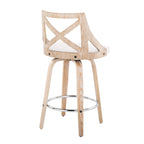 Charlotte 26" Fixed-Height Counter Stool - Set of 2 - Whitewashed Wood, Chrome Metal, Cream Fabric
