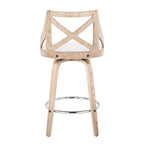 Charlotte 26" Fixed-Height Counter Stool - Set of 2 - Whitewashed Wood, Chrome Metal, Cream Fabric