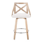 Charlotte 26" Fixed-Height Counter Stool - Set of 2 - Whitewashed Wood, Chrome Metal, Cream Fabric