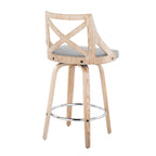 Charlotte 26" Fixed-Height Counter Stool - Set of 2 - Whitewashed Wood, Chrome Metal, Light Grey Fabric