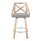 Charlotte 26" Fixed-Height Counter Stool - Set of 2 - Whitewashed Wood, Chrome Metal, Light Grey Fabric
