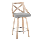 Charlotte 26" Fixed-Height Counter Stool - Set of 2 - Whitewashed Wood, Chrome Metal, Light Grey Fabric