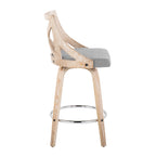 Charlotte 26" Fixed-Height Counter Stool - Set of 2 - Whitewashed Wood, Chrome Metal, Light Grey Fabric