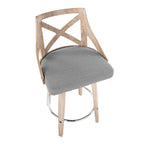 Charlotte 26" Fixed-Height Counter Stool - Set of 2 - Whitewashed Wood, Chrome Metal, Light Grey Fabric