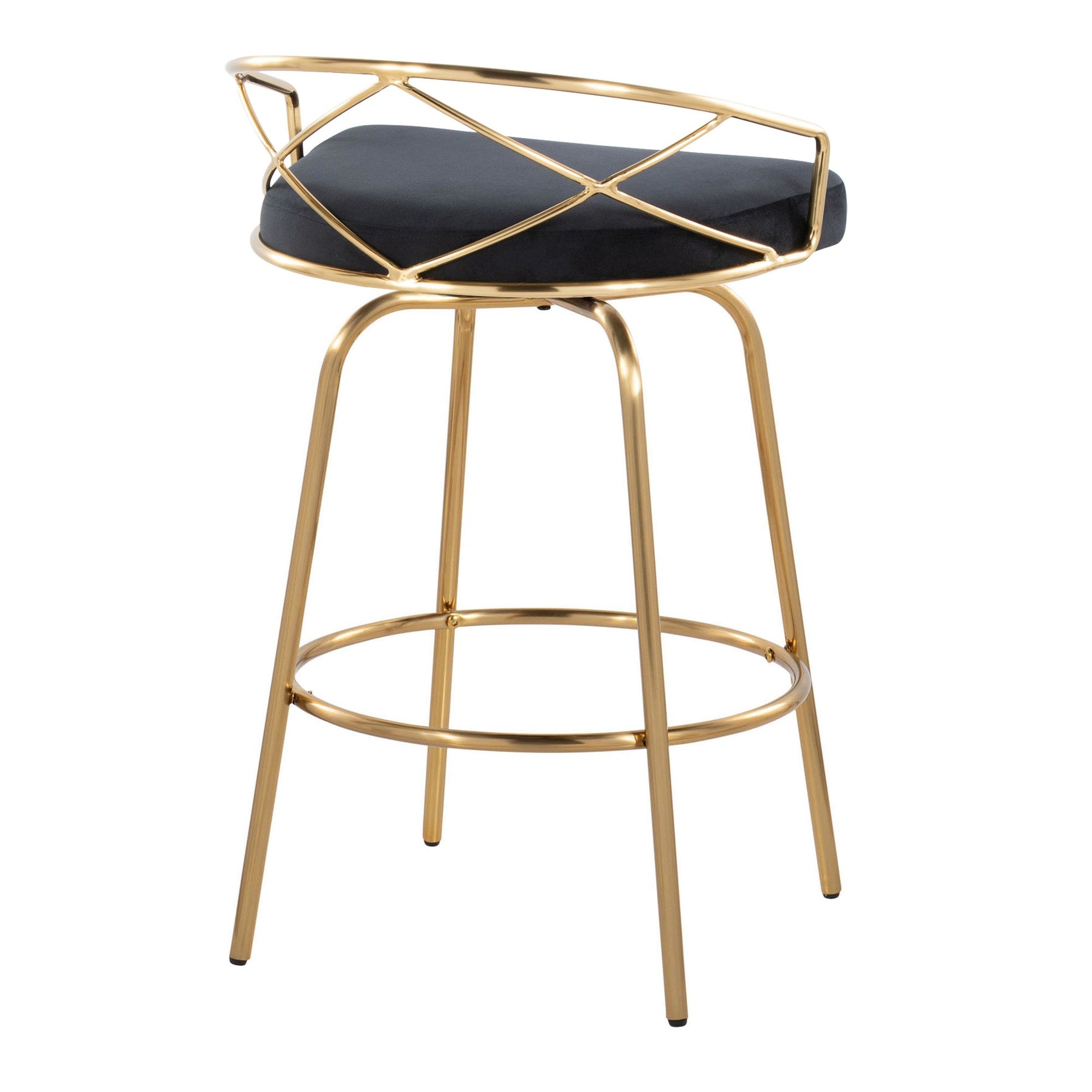 Charlotte Glam 26" Fixed-Height Counter Stool - Set of 2 - Gold Metal, Black Velvet