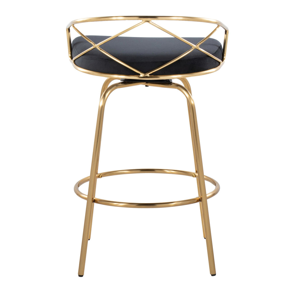 Charlotte Glam 26" Fixed-Height Counter Stool - Set of 2 - Gold Metal, Black Velvet