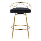Charlotte Glam 26" Fixed-Height Counter Stool - Set of 2 - Gold Metal, Black Velvet