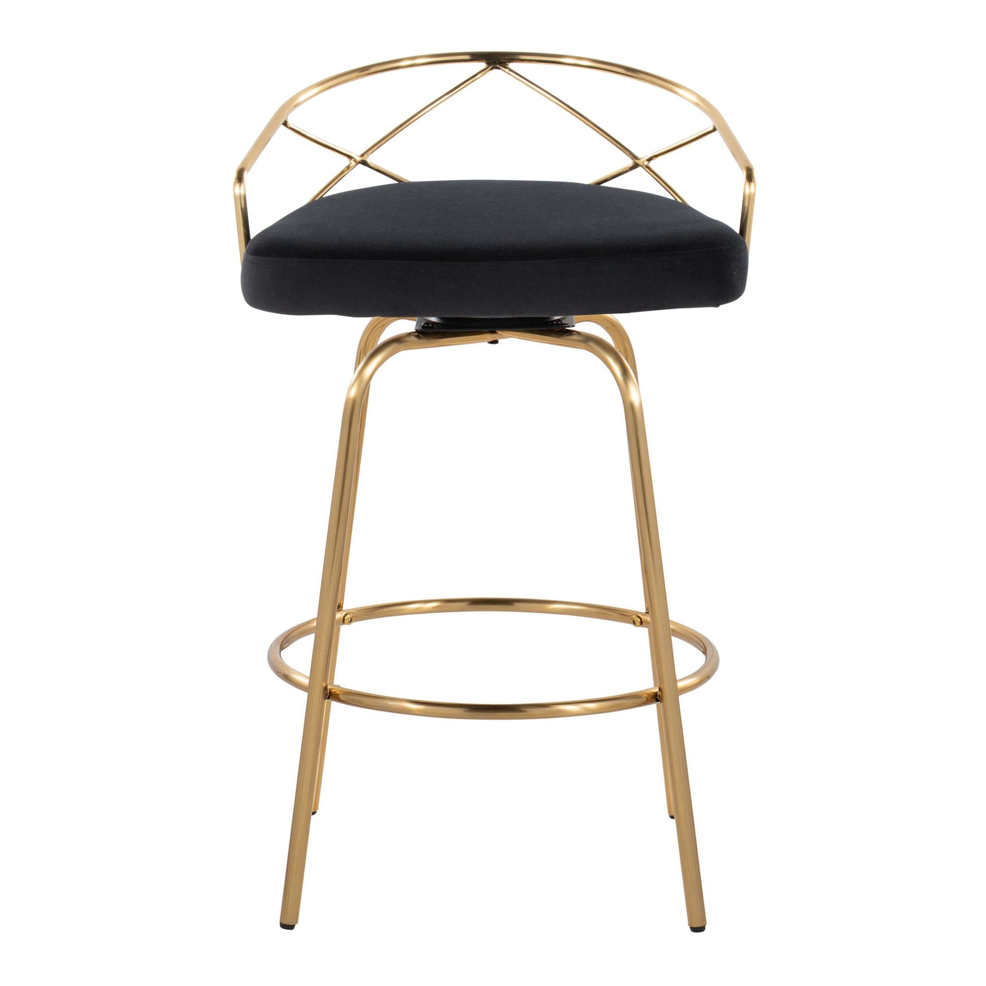 Charlotte Glam 26" Fixed-Height Counter Stool - Set of 2 - Gold Metal, Black Velvet