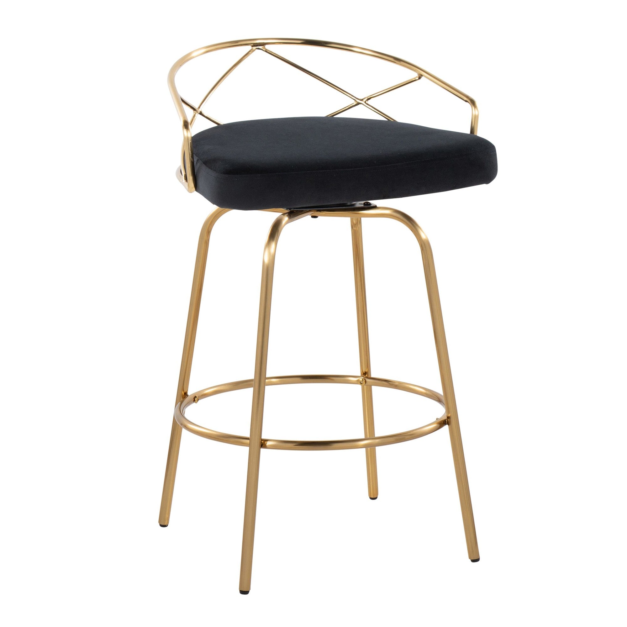 Charlotte Glam 26" Fixed-Height Counter Stool - Set of 2 - Gold Metal, Black Velvet