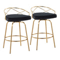 Charlotte Glam 26" Fixed-Height Counter Stool - Set of 2 - Gold Metal, Black Velvet