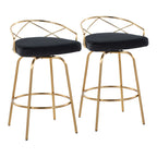 Charlotte Glam 26" Fixed-Height Counter Stool - Set of 2 - Gold Metal, Black Velvet
