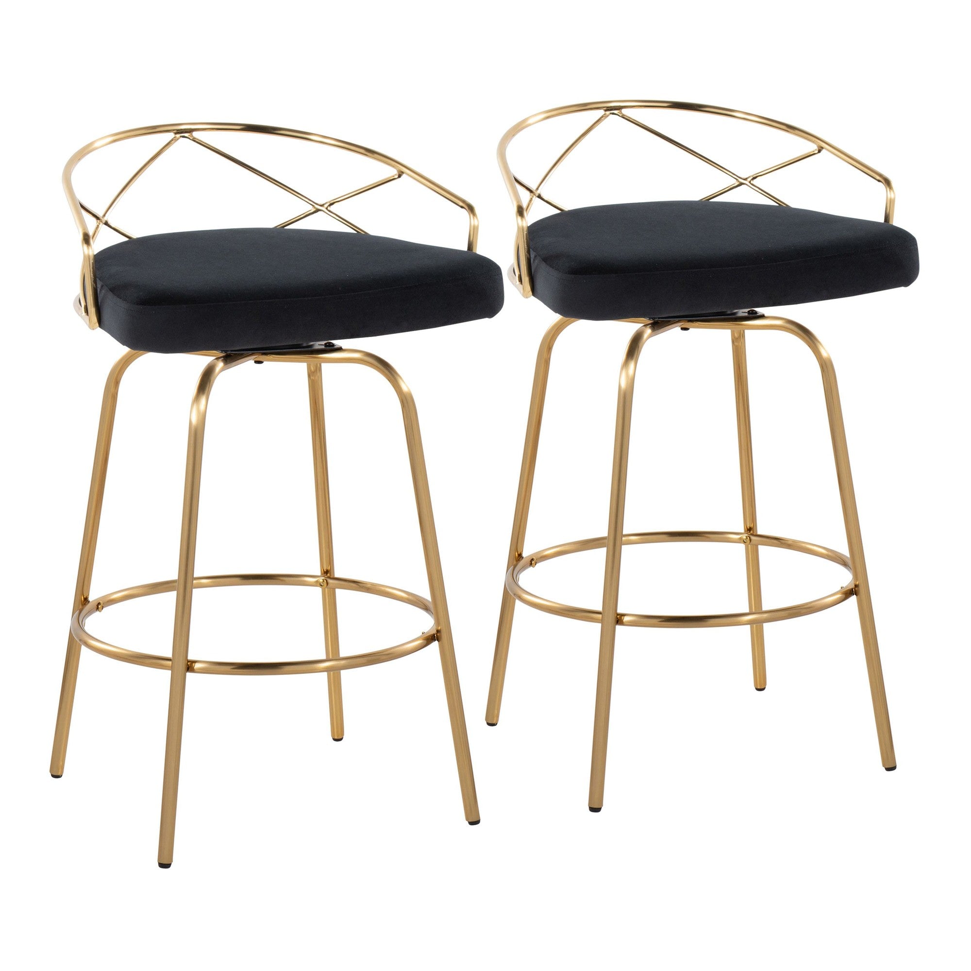 Charlotte Glam 26" Fixed-Height Counter Stool - Set of 2 - Gold Metal, Black Velvet