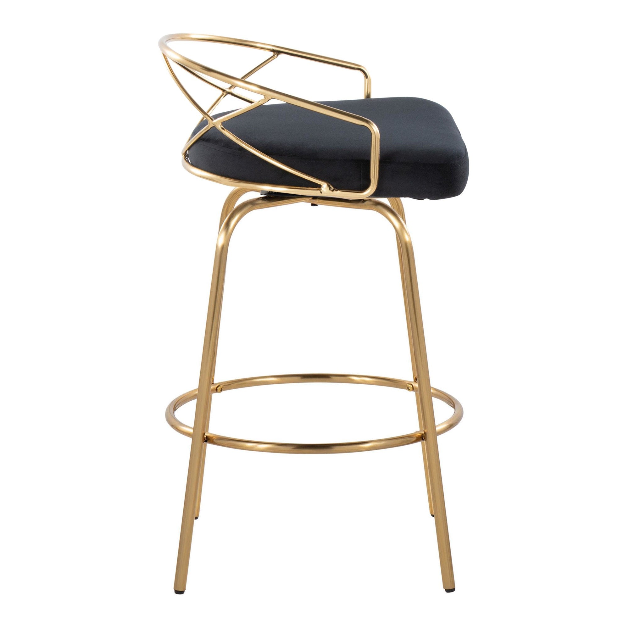 Charlotte Glam 26" Fixed-Height Counter Stool - Set of 2 - Gold Metal, Black Velvet