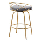Charlotte Glam 26" Fixed-Height Counter Stool - Set of 2 - Gold Metal, Grey Velvet