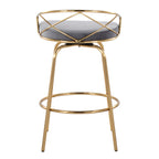 Charlotte Glam 26" Fixed-Height Counter Stool - Set of 2 - Gold Metal, Grey Velvet