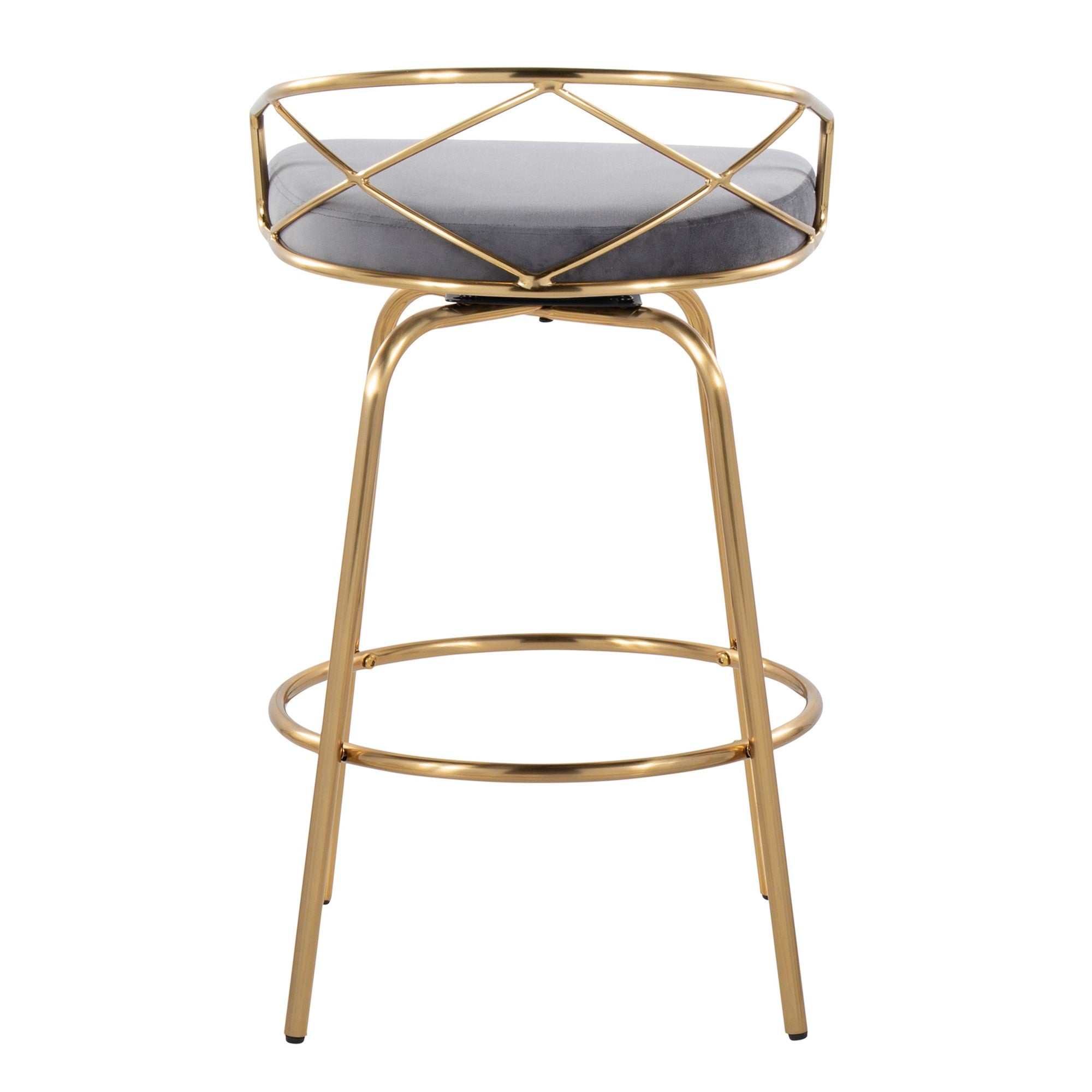 Charlotte Glam 26" Fixed-Height Counter Stool - Set of 2 - Gold Metal, Grey Velvet