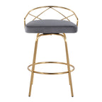 Charlotte Glam 26" Fixed-Height Counter Stool - Set of 2 - Gold Metal, Grey Velvet