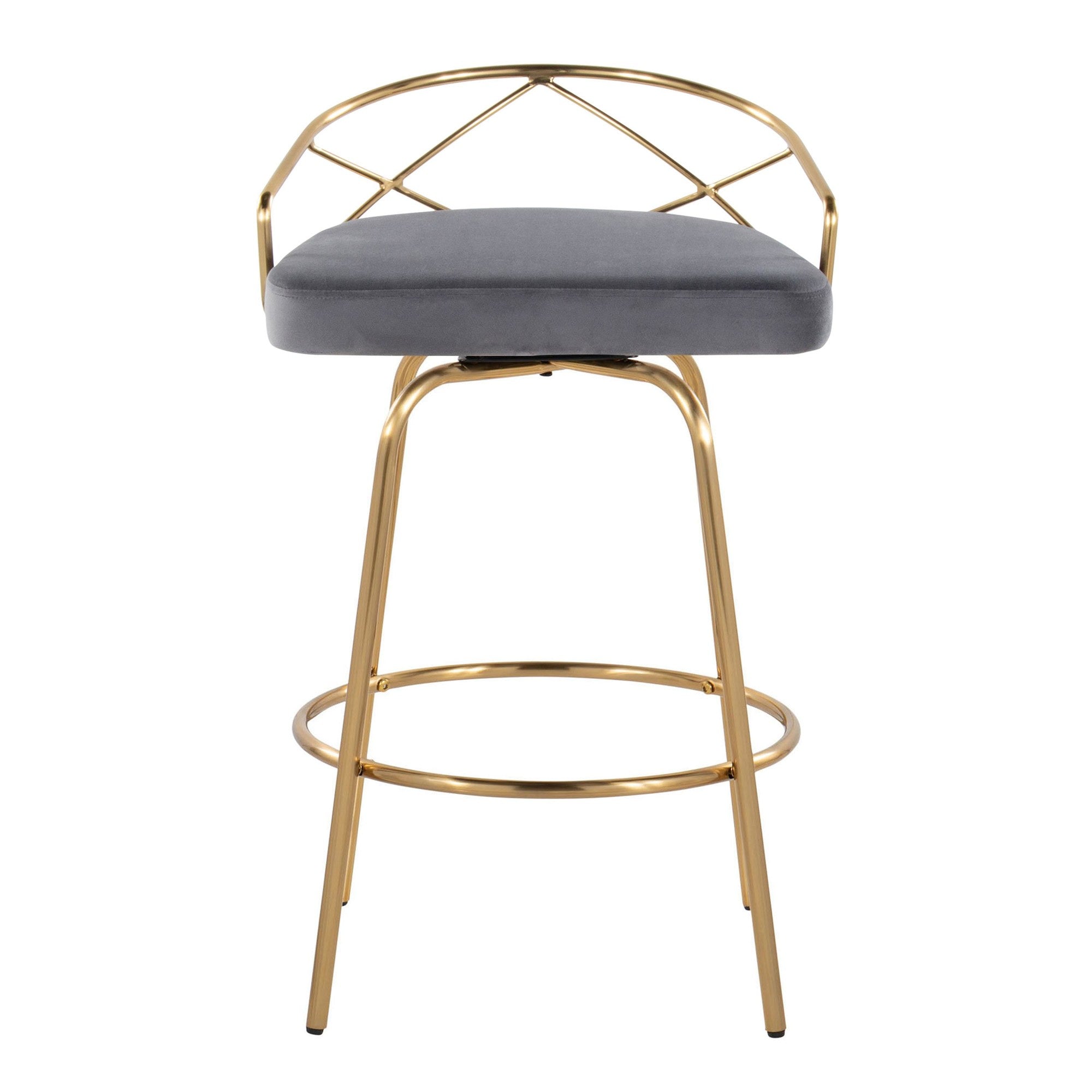 Charlotte Glam 26" Fixed-Height Counter Stool - Set of 2 - Gold Metal, Grey Velvet