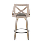 Charlotte 26" Fixed-Height Counter Stool - Set of 2 - Light Grey Wood, Grey PU, Black Metal
