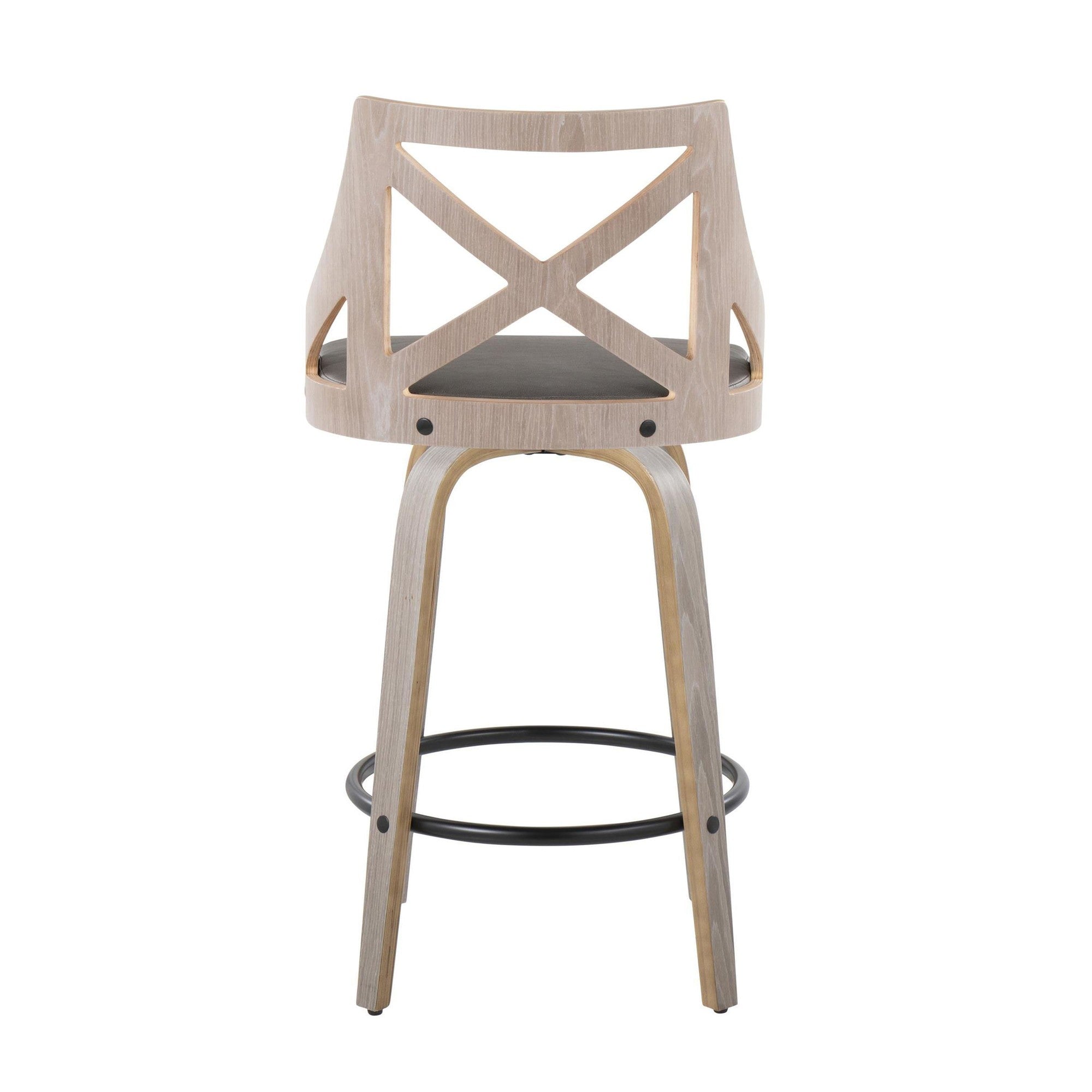 Charlotte 26" Fixed-Height Counter Stool - Set of 2 - Light Grey Wood, Grey PU, Black Metal