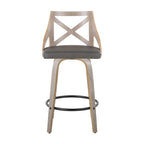 Charlotte 26" Fixed-Height Counter Stool - Set of 2 - Light Grey Wood, Grey PU, Black Metal