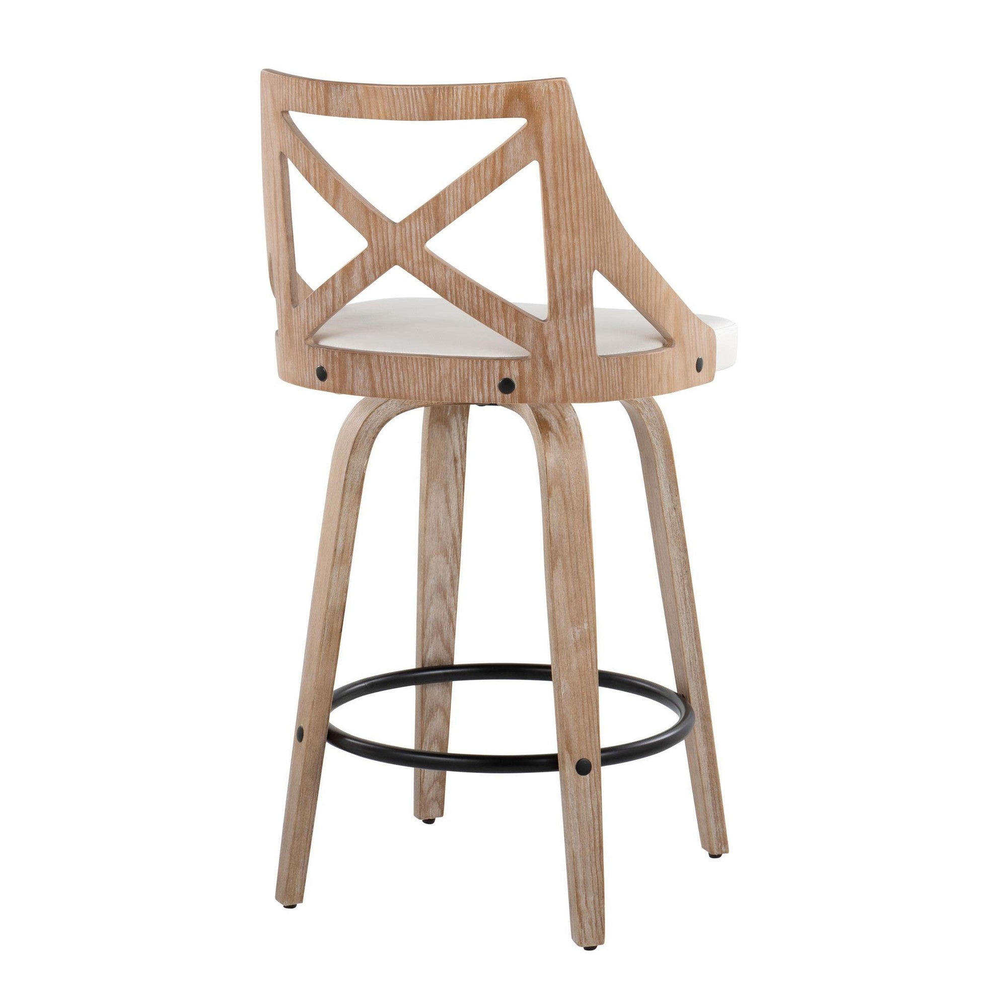 Charlotte 26" Fixed-Height Counter Stool - Set of 2 - Whitewashed Wood, White PU, Black Metal