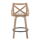 Charlotte 26" Fixed-Height Counter Stool - Set of 2 - Whitewashed Wood, White PU, Black Metal