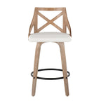 Charlotte 26" Fixed-Height Counter Stool - Set of 2 - Whitewashed Wood, White PU, Black Metal