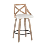 Charlotte 26" Fixed-Height Counter Stool - Set of 2 - Whitewashed Wood, White PU, Black Metal